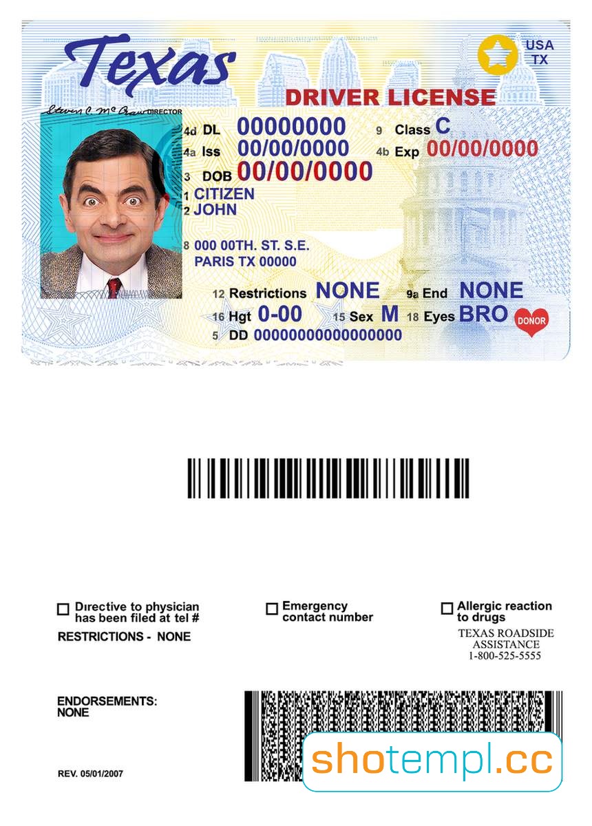 Texas Driver License PSD Template V2